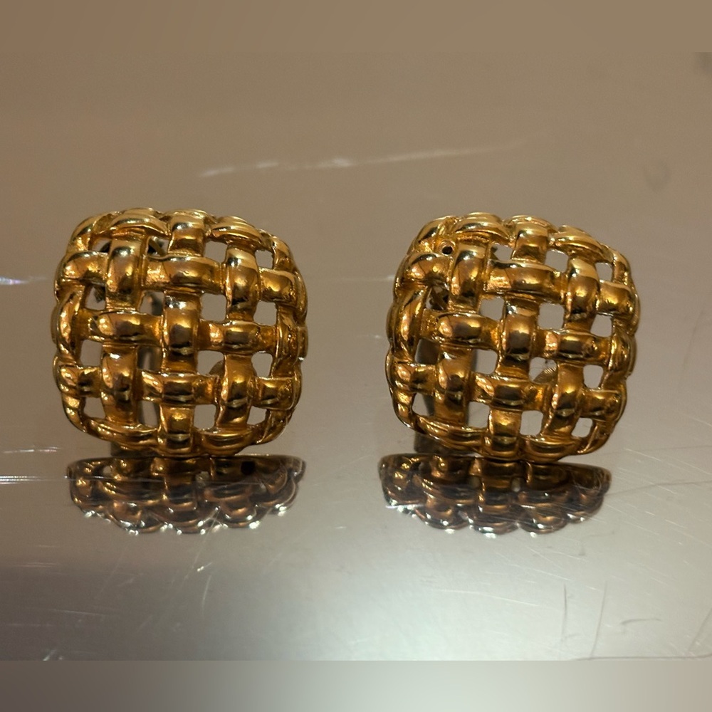 Vintage Givenchy Gold-tone Woven Dome-style Clip-On Earrings